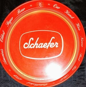 VINTAGE SCHAEFER BEER TRAY!  12” RED & WHITE METAL SERVING TRAY!